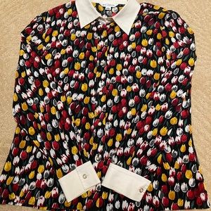 St John Silk Button Down Tulip Design Top Size 8